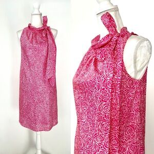 Lilly Pulitzer Hot Pink Cotton Silk Floral Rose Print Shift Dress Size 4